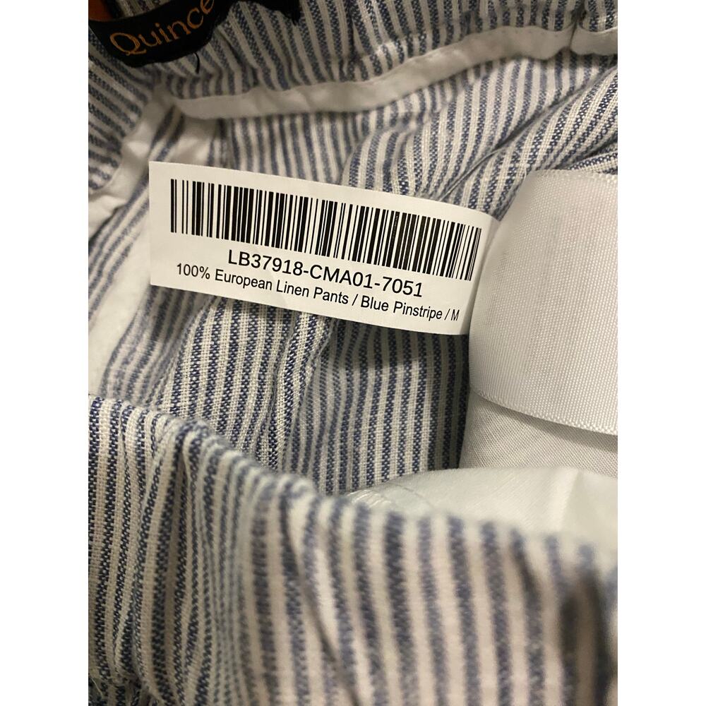 Quince 100% European Linen Pants Medium Blue Pinstripe Pull On Sustainable - Picture 10 of 14